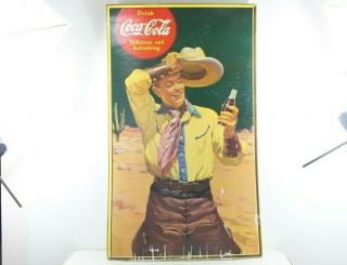 Vintage Coca Cola Coke Cowboy Advertising Cardboard Sign Poster