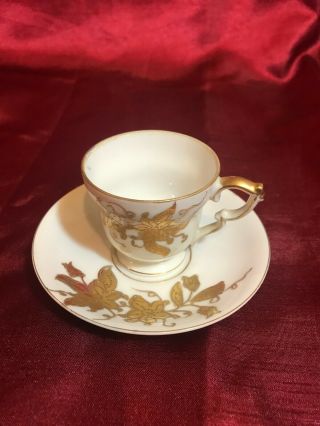 Vtg Ucagco China Demi Footed Cup & Saucer Made In Japan Hand Painted Gold Leaves