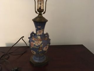 Vintage Blue With Floral Electrified Table Lamp