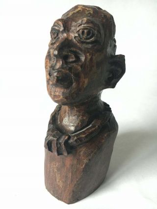 Vintage African Carved Wood Folk Art Female 5” Tall Bust Impressionist