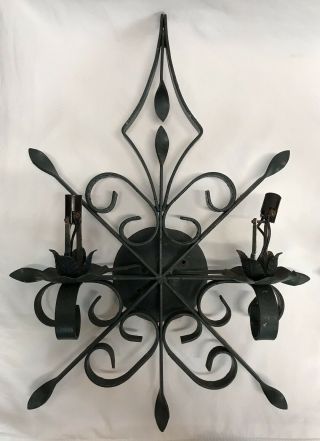Set Of 3 Vintage Spanish Revival Wrought Iron Double Light Wall Sconces 2