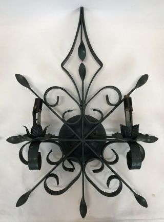 Set Of 3 Vintage Spanish Revival Wrought Iron Double Light Wall Sconces 3