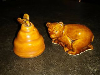 Brown Bear With Honey Bee Hive Salt & Pepper Shakes Ceramic Japan?