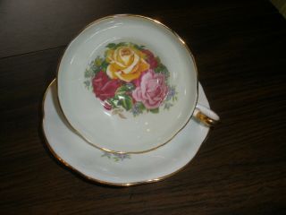Vtg.  Regency English Bone China Teacup And Saucer Gold Trimmed Rose Floral