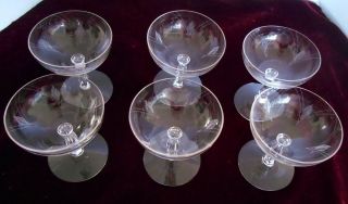 Set Of 6 Fostoria 3 7/8 " Low Sherbet Glasses Heraldry Pattern Ca.  1935 - 1969
