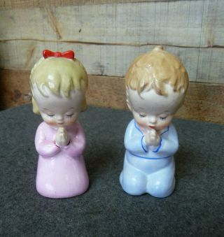 Vintage Porcelain Praying Boy And Girl Figurines