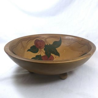 Vintage Mid - Century Rio Grande Hand Painted Woodenware Bowl Apples White Studios