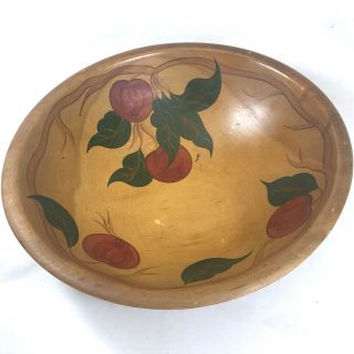 Vintage Mid - Century Rio Grande Hand Painted Woodenware Bowl Apples White Studios 2