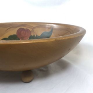 Vintage Mid - Century Rio Grande Hand Painted Woodenware Bowl Apples White Studios 3