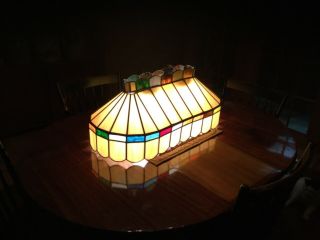 Gold Stained Glass Bar Pool Table Light Vintage Item
