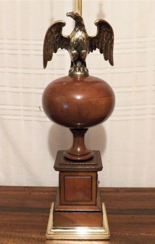 Rare Vintage Pre 1932 " Stiffel " Wood & Brass American Eagle Double Socket Lamp
