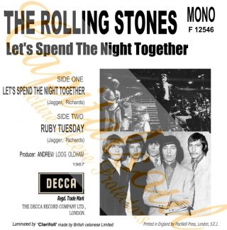 60S R/B DECCA THE ROLLING STONES LET ' S SPEND THE NIGHT TOGETHER PICTURE SLEEVE 2