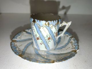 Vintage Made In Germany Porcelain Tea Cup & Saucer Gold Blue Mini Tea Cup