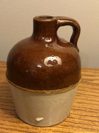 Antique 1920’s Monmouth Stoneware 4.  25” Jug Two - Tone With Handle Cute Rare