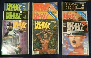 9 Issues Of 1982 Heavy Metal Adult Fantasy Magazines All G To Vg Boarded Sleeved