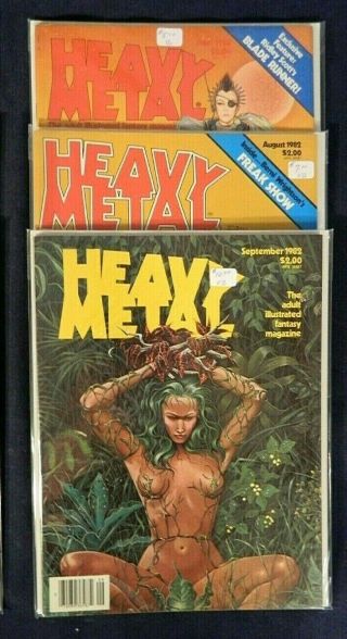 9 Issues Of 1982 Heavy Metal Adult Fantasy Magazines All G To VG Boarded Sleeved 3