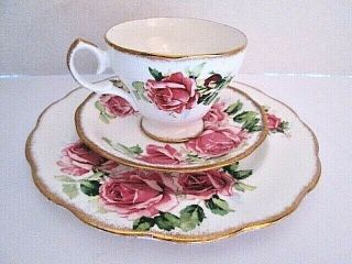 Vintage 3 Pc Lady Margaret Queen Anne Rose Tea Cup Saucer Plate Set Gold Gild