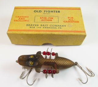 Old Fighter Golden Shiner Beaver Bait Company Vintage Antique Fishing Lure W Box