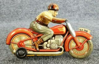 Vintage Tin Litho Technofix Wind Up Motorcycle Us Zone West Germany