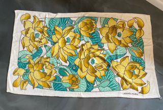 Hermes Vintage Beach Towel Green Palm Leaves And Gold/yellow Flowers
