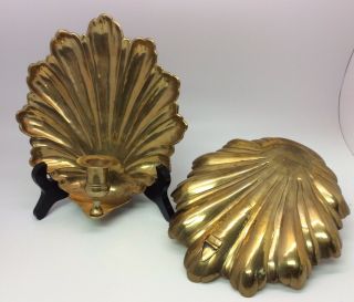 Matched Antique Brass Clam Shell Wall Candle Holder Sconces Heavy Pretty