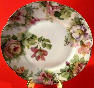 Antique J & C Louise Plate Hand Painted Pink Roses Green Leaves 8 3/4 " Bavaria