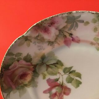 ANTIQUE J & C LOUISE PLATE HAND PAINTED PINK ROSES GREEN LEAVES 8 3/4 