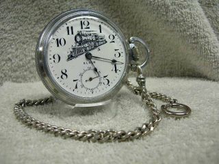 Vintage Elgin 18 Size Model 3,  Grade 141 Railroad Theme Pocket Watch Runs Fine