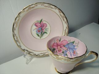 Vintage Sutherland England Bone China Pink Orchid Teacup And Saucer