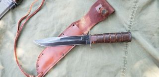 Vintage Usn Mk2 Camillus Ww2 Fighting Knife With Leather Sheath