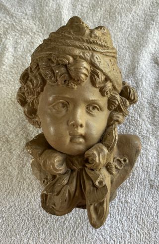 Antique 1800’s Young Boy Bust E.  Guillemin Plaster Statue Signed On Bottom
