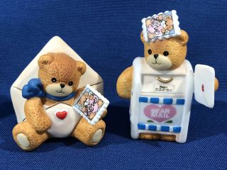 2 Vintage Lucy And Me Bears " Bear Mail " Post Office Stamps Enesco 1994