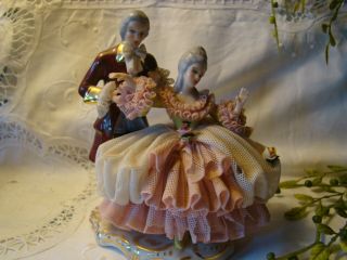 Vintage Dresden Lace Figurine Victorian Couple Man And Woman