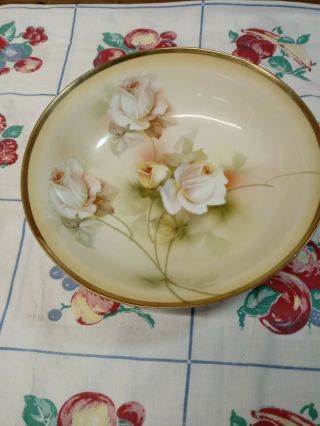 Antique R S Porcelain Hand Painted White/yellow Roses/gold Germany 9 " Bowl