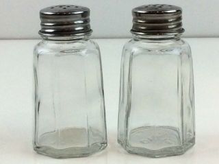 Vintage Gemco Clear Glass Salt Pepper Shakers Stainless Steel Tops 3” Pair