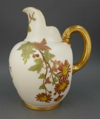 Fine Antique Royal Worcester Porcelain Gilt Gold Maple Leaf Ewer Pitcher