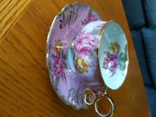 Vintage Royal Halsey Very Fine Pink And Gold Cup Saucer Rose
