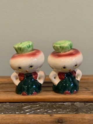 Vintage Salt And Pepper Shakers Anthropomorphic Turnip Made In Japan