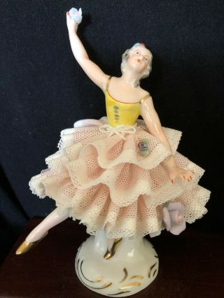 Girl,  Collectable,  Dresden Lace,  Ballerina Volkstad Germany,  Dancer,  Ceramic Flower