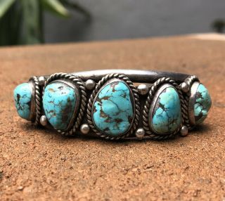 Vintage Old Pawn Navajo Sterling Silver Blue Kingman Turquoise Cuff Bracelet