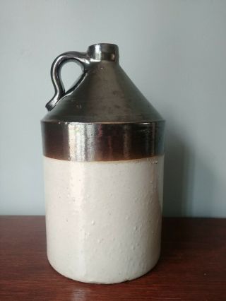 Vintage Salt Glaze Two Tone Stoneware Jug Crock Moonshine Whiskey Rcp Co Akron