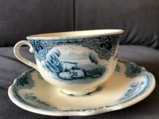 Rare Antique J&g Meakin " The Sandown " (blue),  Oversized Cup And Saucer (one Set)