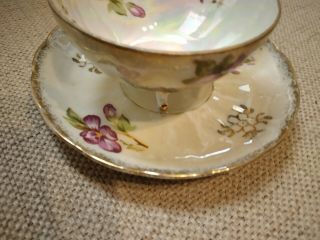 Vintage Hinode Japan 3 Footed Violets Tea Cup And Saucer Hand Painted Gold Trim