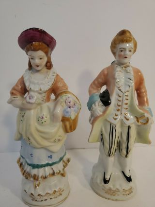 Painted Porcelain Victorian Figurines Man And Woman Statue Made In Japan