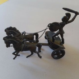 Vintage Brass/bronze Roman Soldier And Horse Drawn Chariot Ornament