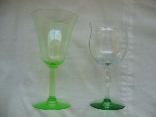 2 Antique Green Stemware Wine Glasses Just A Little Different