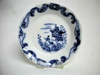 Antique Flow Blue Transfer Ware Butter Pat Dish Geisha Upper Handley China Old