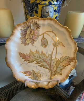 Limoge Porcelain Hand Painted Flowers Gold Plate 8.  5”