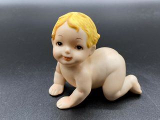 Vintage Bisque Porcelain Naked Piano Baby Crawling Figurine 3 "