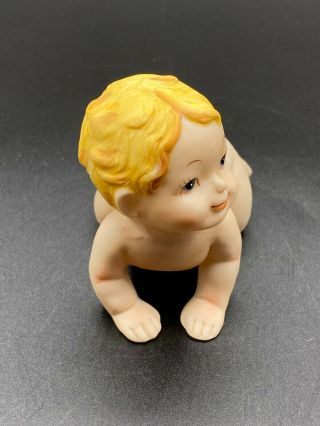 Vintage Bisque Porcelain Naked Piano Baby Crawling Figurine 3 
